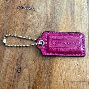 Coach Fuchsia Leather Hang Tag with Gold Chain